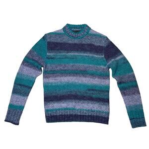 8 by Yoox Marled Knit Sweate Jacquard Striped Melange Blue Purple Italy Small